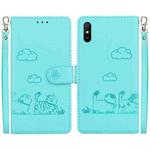 For Redmi 9A / 9i Sport Cute Cats RFID Leather Phone Case(Green)