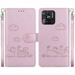 For Redmi 10C Cute Cats RFID Leather Phone Case(Rose Gold)