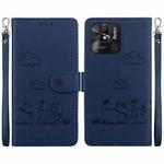 For Redmi 10C Cute Cats RFID Leather Phone Case(Blue)