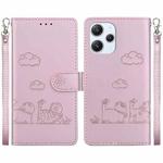 For Redmi 12 4G / 5G Cute Cats RFID Leather Phone Case(Rose Gold)