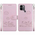 For Redmi A1+ 4G Global Cute Cats RFID Leather Phone Case(Rose Gold)