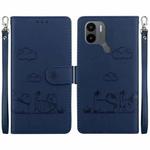 For Redmi A1+ 4G Global Cute Cats RFID Leather Phone Case(Blue)