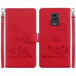 For Redmi Note 9 Pro Cute Cats RFID Leather Phone Case(Red)