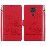 For Redmi Note 9 / 10X 4G Cute Cats RFID Leather Phone Case(Red)