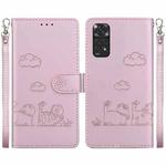 For Redmi Note 11 Global Cute Cats RFID Leather Phone Case(Rose Gold)