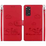 For Redmi Note 11 Global Cute Cats RFID Leather Phone Case(Red)