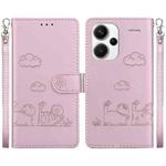 For Redmi Note 13 Pro+ 5G Cute Cats RFID Leather Phone Case(Rose Gold)