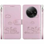 For Redmi A3 Cute Cats RFID Leather Phone Case(Rose Gold)