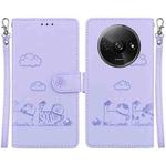 For Redmi A3 Cute Cats RFID Leather Phone Case(Purple)