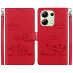 For Redmi Note 13 4G Global Cute Cats RFID Leather Phone Case(Red)