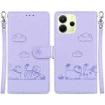 For Redmi Note 14 4G 163.25mm Cute Cats RFID Leather Phone Case(Purple)