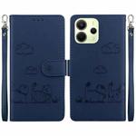 For Redmi Note 14 4G 163.25mm Cute Cats RFID Leather Phone Case(Blue)