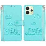For Redmi Note 14 4G 164.84mm Cute Cats RFID Leather Phone Case(Green)