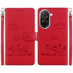 For Redmi A5 4G 173.3mm Cute Cats RFID Leather Phone Case(Red)