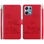 For Redmi Note 14S 4G Cute Cats RFID Leather Phone Case(Red)
