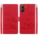 For Redmi Turbo 4 / Xiaomi Poco X7 Pro Cute Cats RFID Leather Phone Case(Red)