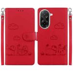 For Redmi A5 4G 171.7mm Cute Cats RFID Leather Phone Case(Red)