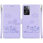 For Realme?V23 Cute Cats RFID Leather Phone Case(Purple)