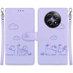 For Realme 12 5G Cute Cats RFID Leather Phone Case(Purple)