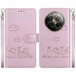 For Realme 12 Pro+ Global Cute Cats RFID Leather Phone Case(Rose Gold)