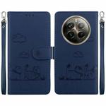 For Realme 12 Pro+ Global Cute Cats RFID Leather Phone Case(Blue)