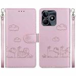 For Realme C53 Cute Cats RFID Leather Phone Case(Rose Gold)