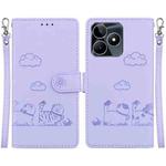 For Realme C53 Cute Cats RFID Leather Phone Case(Purple)