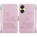 For Realme C55 Cute Cats RFID Leather Phone Case(Rose Gold)