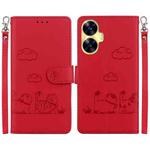 For Realme C55 Cute Cats RFID Leather Phone Case(Red)