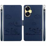 For Realme C55 Cute Cats RFID Leather Phone Case(Blue)