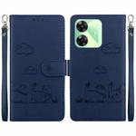 For Realme C61 Cute Cats RFID Leather Phone Case(Blue)