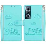 For Realme C65 4G Cute Cats RFID Leather Phone Case(Green)