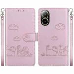 For Realme C67 4G Global Cute Cats RFID Leather Phone Case(Rose Gold)