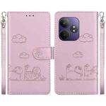 For Realme GT 6 Cute Cats RFID Leather Phone Case(Rose Gold)