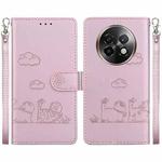 For Realme 13+ Global Cute Cats RFID Leather Phone Case(Rose Gold)