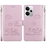 For Realme 14 Cute Cats RFID Leather Phone Case(Rose Gold)