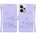 For Realme 14 Cute Cats RFID Leather Phone Case(Purple)