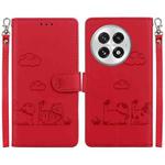 For OnePlus 13 Cute Cats RFID Leather Phone Case(Red)