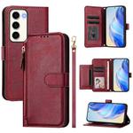 For Samsung Galaxy S23 5G Multi-Card Slots Zipper Wallet Leather Phone Case(Dark Red)