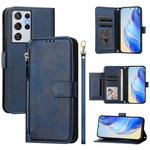 For Samsung Galaxy S21 Ultra 5G Multi-Card Slots Zipper Wallet Leather Phone Case(Blue)