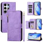 For Samsung Galaxy S25 Ultra 5G Multi-Card Slots Zipper Wallet Leather Phone Case(Purple)