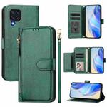 For Samsung Galaxy M32 4G / M22 Multi-Card Slots Zipper Wallet Leather Phone Case(Green)