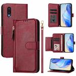 For Samsung Galaxy A02 / M02 Multi-Card Slots Zipper Wallet Leather Phone Case(Dark Red)