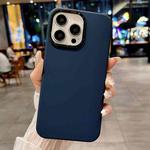 For iPhone 16 Pro Max Metal Liquid Silicone Skin Feel Phone Case(Dark Blue)