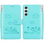 For Samsung Galaxy S24+ 5G Cute Cats RFID Leather Phone Case(Green)
