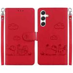 For Samsung Galaxy S24+ 5G Cute Cats RFID Leather Phone Case(Red)