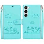 For Samsung Galaxy S23 5G Cute Cats RFID Leather Phone Case(Green)