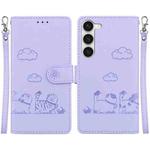 For Samsung Galaxy S23 5G Cute Cats RFID Leather Phone Case(Purple)