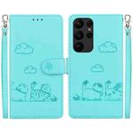 For Samsung Galaxy S23 Ultra 5G Cute Cats RFID Leather Phone Case(Green)