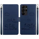 For Samsung Galaxy S23 Ultra 5G Cute Cats RFID Leather Phone Case(Blue)